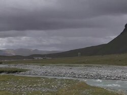 Pan Left River Flowing Lhasa Tibet China Stock Footage