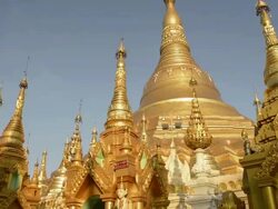 MS PAN Shot of The golden Stupa of famous Shwedagon Pagoda / Yangon, Yangon Division, Myanmar Stock Footage