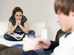 MS RF Boy and girl relaxing at home / Albi, Midi-Pyrennees, France Stock Footage
