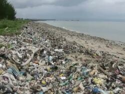 Polluted beach, Kudat, Malaysia, Borneo Stock Footage