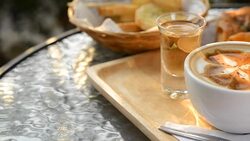 hot latte art  in coffee shop on table Stock Footage