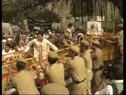 Protest by Muslims at Kuwaiti embassy plus leftist demo News Clip