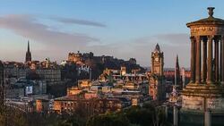View of old town Edinburgh at twilight Stock Footage