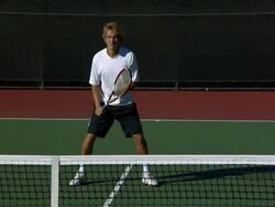 WS, ZI, ZO, Young man playing tennis, Santa Barbara, California, USA Stock Footage