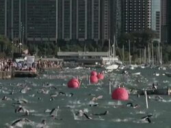 WS TD triathlon swim competition / Chicago, Illinois, USA Stock Footage