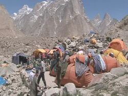 Climbers' camp and climate station, Himalayas Stock Footage