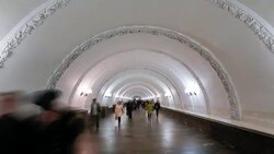 Russia, Moscow, Metro station platform - Time lapse Stock Footage