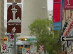 Signs and parking in Calgary Stock Footage