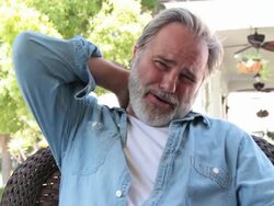 Slow motion neck pain close up Stock Footage