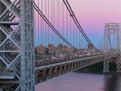 T/L A close view of traffic on the George Washington Bridge at dusk Stock Footage