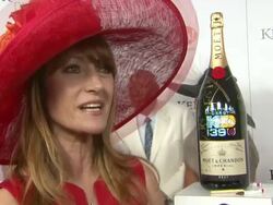 INTERVIEW - Jane Seymour on her hat and choice of color, on wearing hats in general at Moet & Chandon Toasts The 139th Kentucky Derby Stock Footage