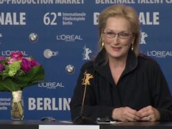 INTERVIEW: Meryl Streep on translating her own qualities onto the characters she plays at Iron Lady Press Conference: at the Grand Hyatt on February 14, 2012 in Berlin, Germany. (Footage by WireImage Video/Getty Images)  Stock Footage