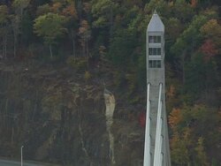 MS AERIAL View of top part of Penobscot Narrows Bridge / Maine, United States Stock Footage