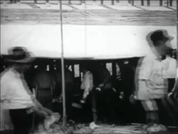 B/W 1932 line of WWI veterans getting food under tent / Bonus March in Washington DC Stock Footage
