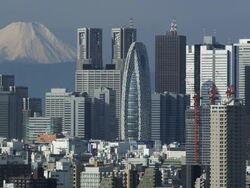 WS View of Shinjuku skyline with Mount Fuji  in background / Tokyo, Tokyo-To, Japan Stock Footage