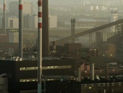 LS PAN row of blast furnaces in steel plant Stock Footage