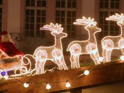 MS View of santa claus ride deer in light / Trier, Rhineland-Palatinate, Germany Stock Footage