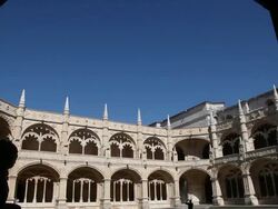 Lisbon, Jeronimos Monastery, Hieronymites Monastery (Mosteiro dos Jeronimos), the cloister Stock Footage