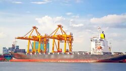 Time lapse Working at Trading port Terminal with Container ship Stock Footage