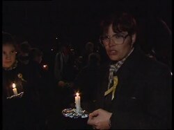 UK: ELTON: 300 RESIDENTS HOLD VIGIL FOR LOUISE WOODWARD News Clip