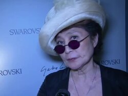 INTERVIEW: Yoko Ono on the genesis of the glass key and crystal key at Swarovski Celebrates The Launch Of Its Collaboration With Yoko Ono At The Swarovski Crystallized Concept Store in New York, NY, on 09/05/12 Stock Footage