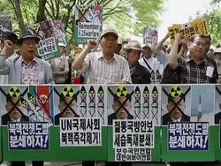Anti-North Korea Rally Held On Eve Of Anniversary Stock Footage