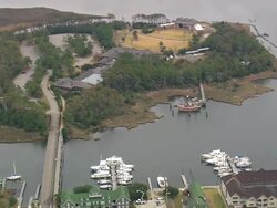 WS AERIAL Shot of Elizabeth II historic Ship / North Carolina, United States Stock Footage