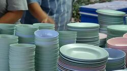 Cleaning dish with towel Stock Footage