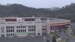 CLEAN : North and South Korea face off on Pyongyang football field News Clip