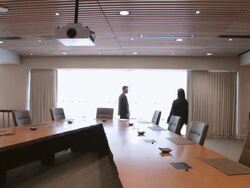  WS Business associates meeting in empty conference room / Seattle, Washington, United States Stock Footage