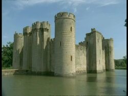 Bodiam Castle, Sussex - river Rother in foreground Stock Footage