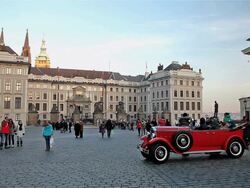 OLD RED CAR CASTLE AND MATTHIAS GATE Stock Footage