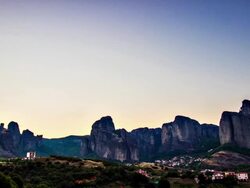 Morning sun over Meteora Stock Footage