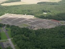 AERIAL Grounds of concentration camp, Buchenwald, Germany Stock Footage