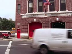 WS ZI Engine 287 fire station and open door of fire station / Queens, New York, United States Stock Footage