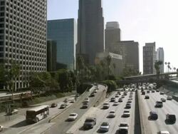 High speed motion view of traffic on the freeway from bridge in Los Angeles. Stock Footage