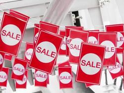 Red hanging sale labels Stock Footage