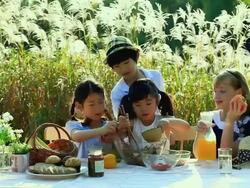 MS Children cooking during playing game / Paju, Gyeonggido, South Korea Stock Footage