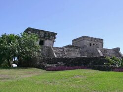Mayan Temple at Tulum from a distance Stock Footage