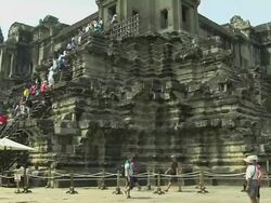 Pan Right Shot Tourist In Angkor Wat Siem Reap Cambodia Stock Footage