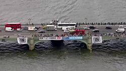 Aerials of Fishing for Leave and Vote Remain EU Referendum Campaign Boats on the River Thames News Clip