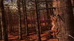 An extraterrestrial creature climbs a huge tree on an alien planet. Stock Footage