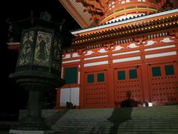 MS View of temple at night / Kouya, Wakayama, Japan Stock Footage