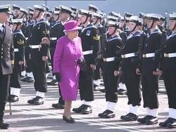 Queen Elizabeth Inspecting The Royal Navy Guard of Honour News Clip