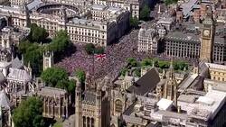 Aerials of Anti-Brexit Protest in London News Clip
