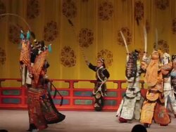 MS Artist performing Beijing opera in traditional theatre AUDIO / xi'an, shaanxi, china Stock Footage