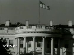 1942: CHURCHILL & FDR: EXT VS White House, Washington D.C. INT MS United Kingdom Prime Minister Winston Churchill (1874-1965) talking w/ US President Franklin D. Roosevelt (1882-1945) at desk. MS FDR talking. MS Churchill talking. Instructional Video