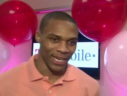 INTERVIEW: Russell Westbrook on Magic Johnson being his favorite player. at the Russell Westbrook Greets Fans At T-Mobile And Gears Up For NBA All-Star 2011 In Los Angeles at Los Angeles CA. (Footage by WireImage Video/GettyImages) Stock Footage