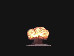 WS View of very large nuclear explosion, showing mushroom cloud of smoke, fire with initial lens flare on keyable backdrop / Montreal, Quebec, Canada Stock Footage