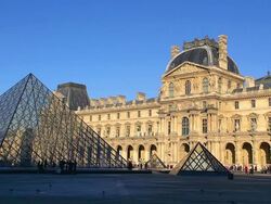 MS Shot of Louvre and Pyramide with people / Paris, Ile de France, France Stock Footage
